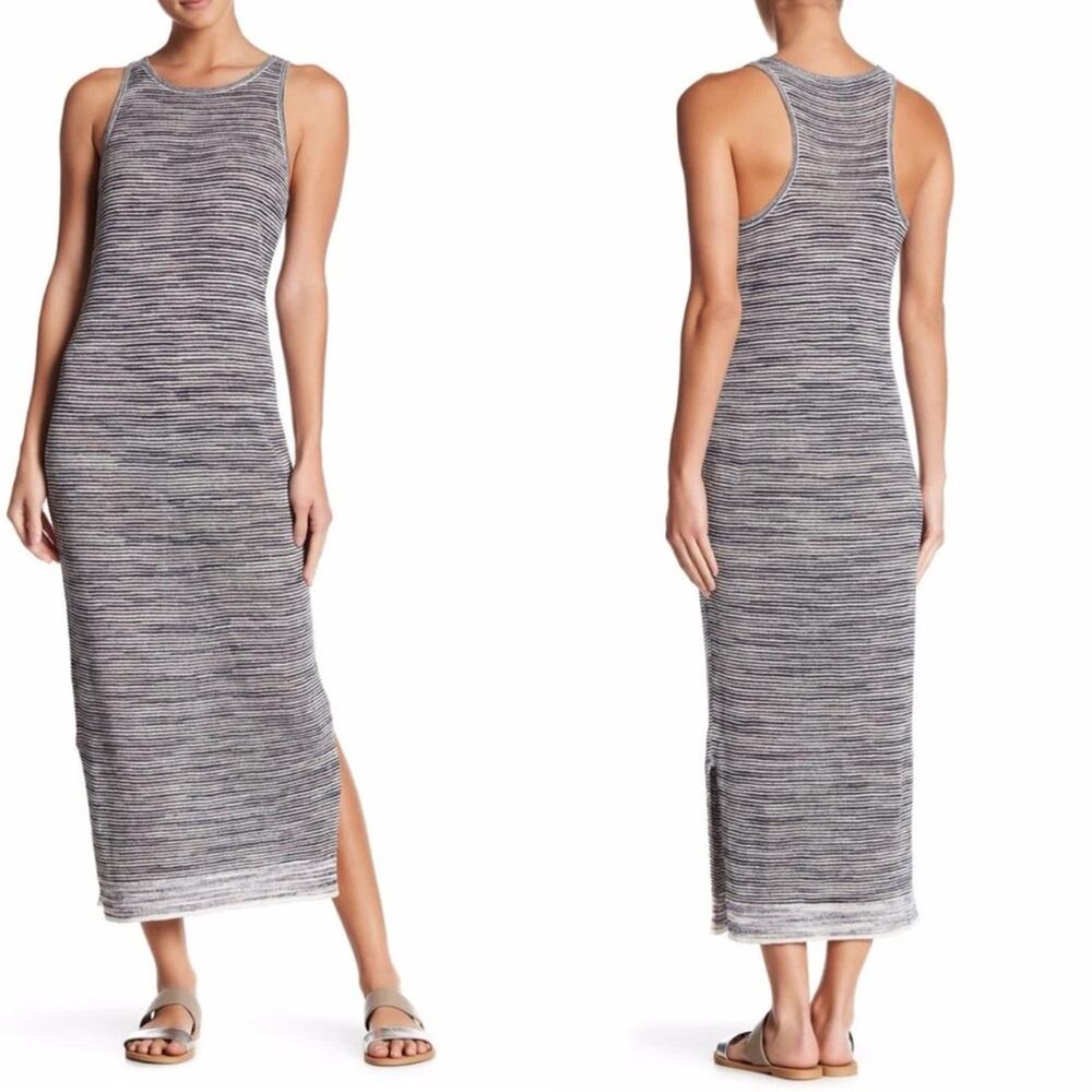 THEORY INTRELLA SPACE DYE STRIPED LINEN BLEND MAXI DRESS, ECHO MULTI sz S